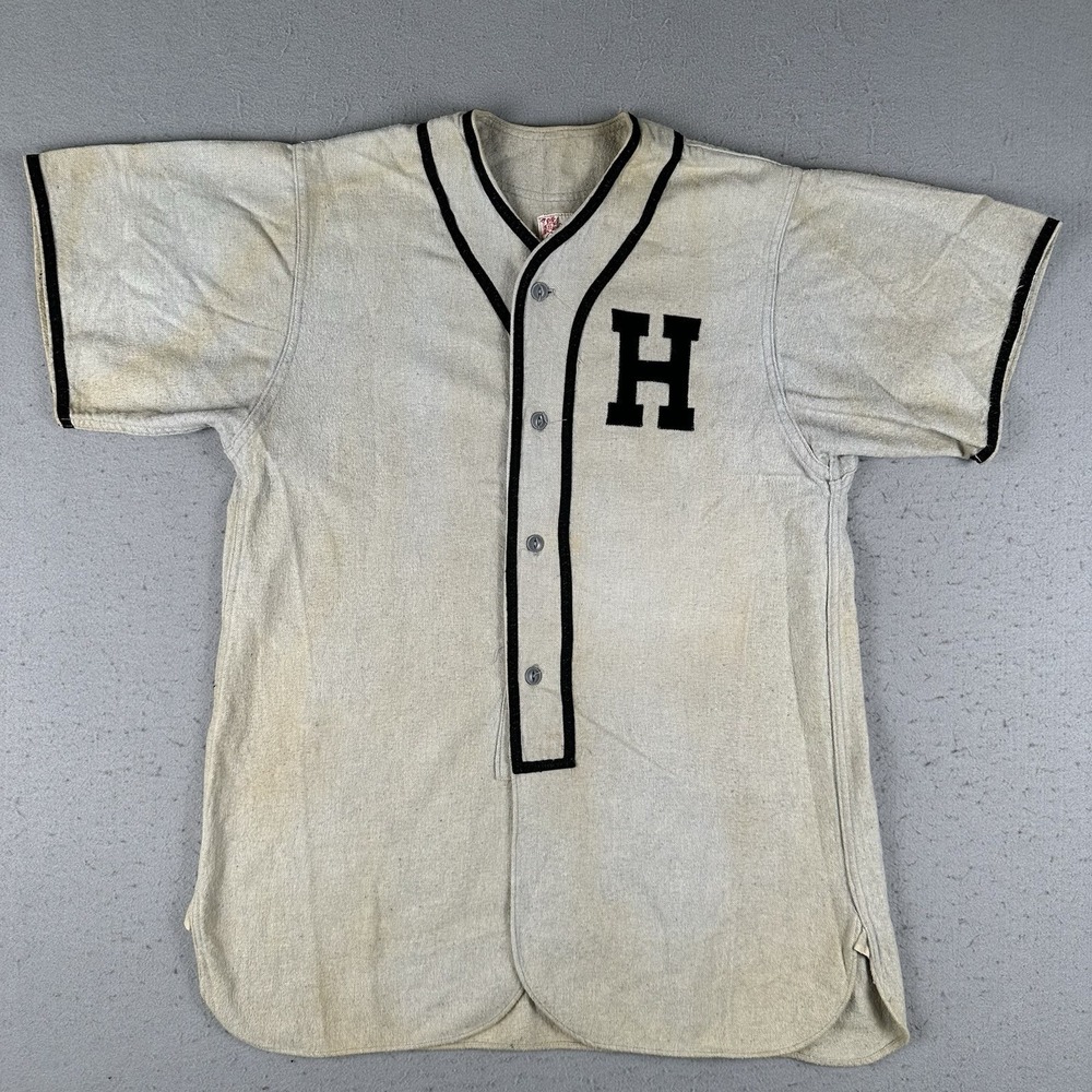 Vintage 30s 40s Baseball Jersey Mens 44 Gray Black Felt H Rubys Sorting Goods‎